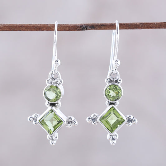 Opulent Stars Sterling Silver and Green Peridot Star Dangle Earrings