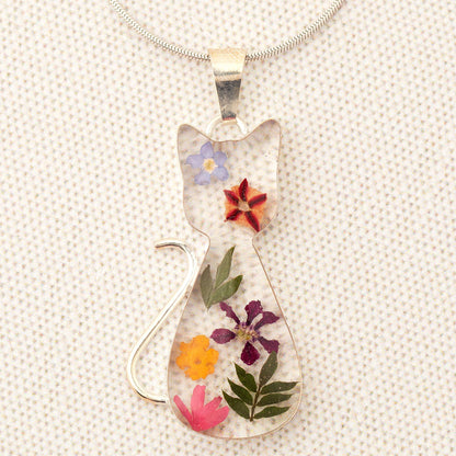 Real Flowers & Sterling Cat Necklace