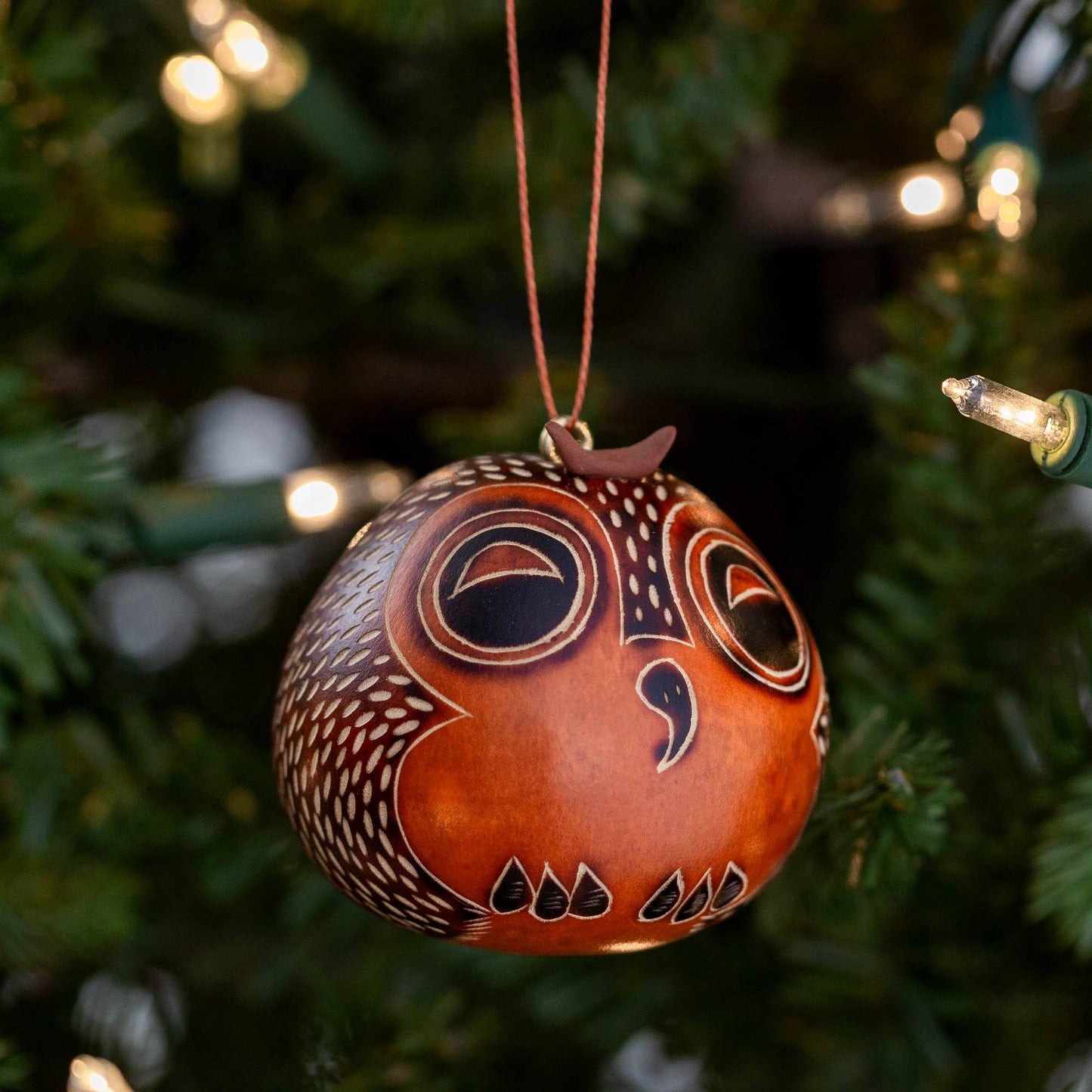 Hand Carved Owl Gourd Ornament
