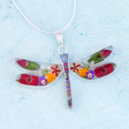 Real Flowers & Sterling Dragonfly Necklace
