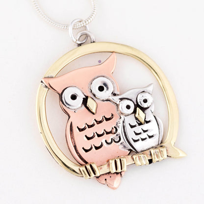 Mama & Baby Owl Sterling & Copper Necklace