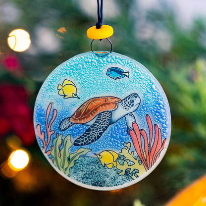 Serene Sea Turtle Recycled Glass Ornament