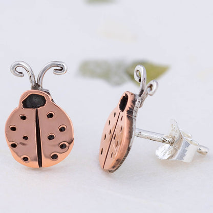 Lucky Ladybug Sterling & Copper Post Earrings