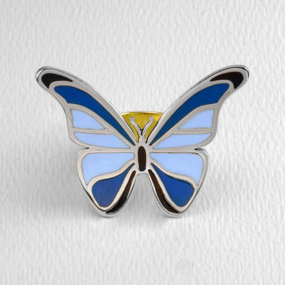 Butterfly In Full Color Sterling & Brass Ring