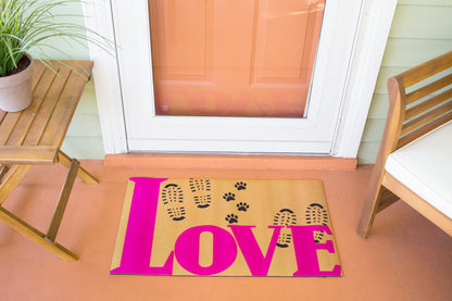 Love Lives Here Paw Print Door Mat