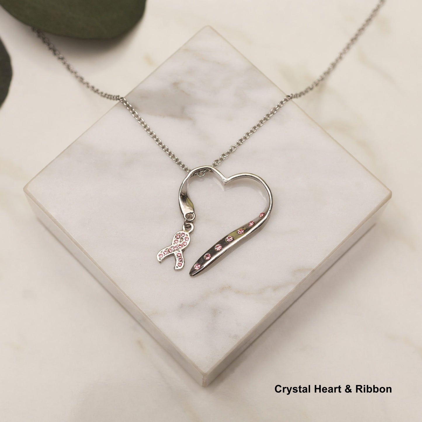 Crystal Heart & Ribbon Pewter Necklace!