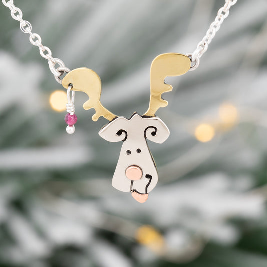 Doggie Reindeer Mixed Metals Necklace