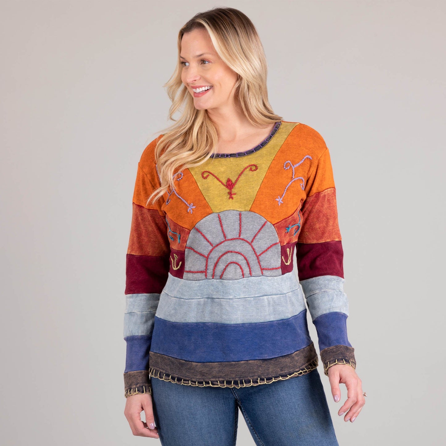 Sunrise Hand Embroidered Long Sleeve Top