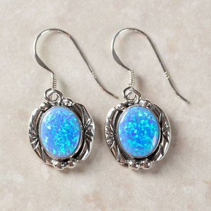 Swirl Sterling & Blue Opal Earrings
