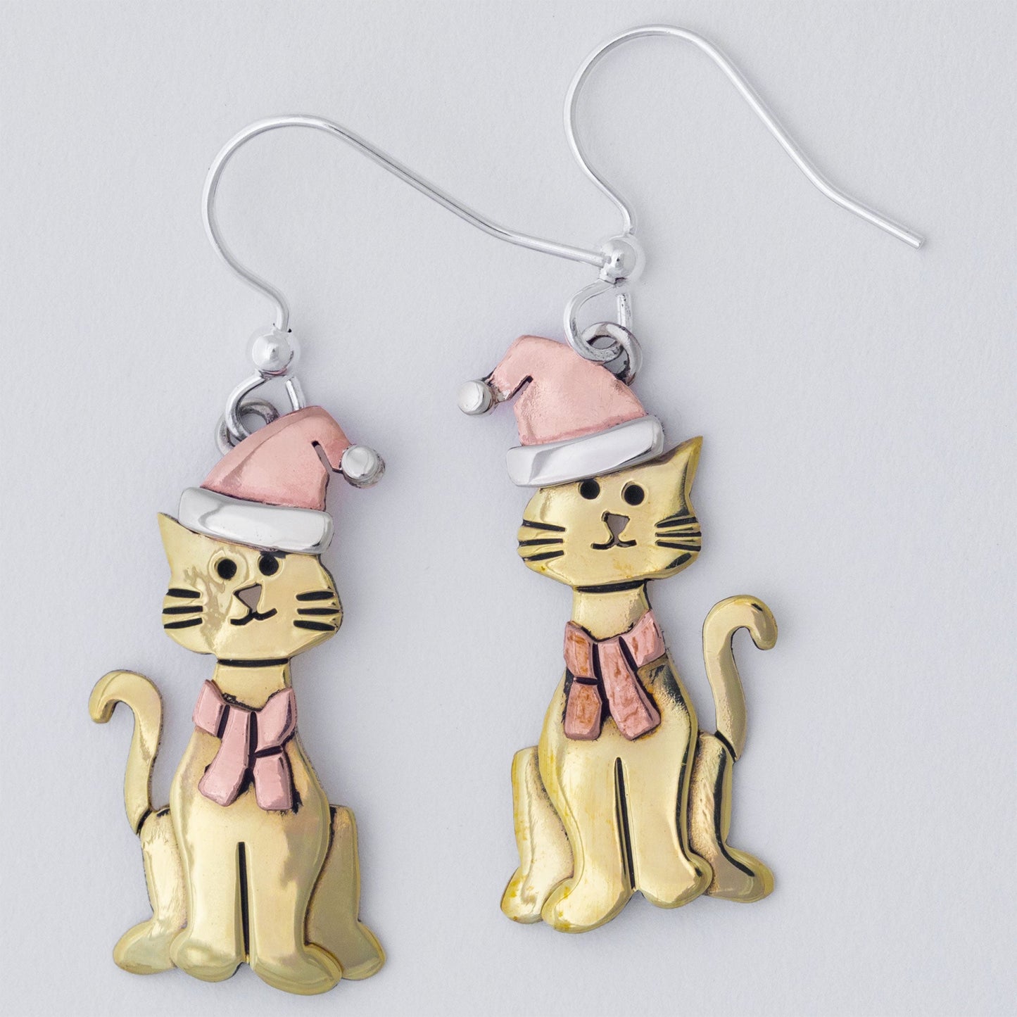 Holiday Cat Mixed Metal Earrings