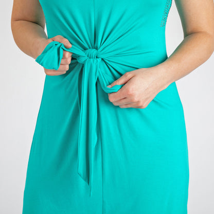 Twist Tie-Front Short Sleeve Dress with Rhinestones