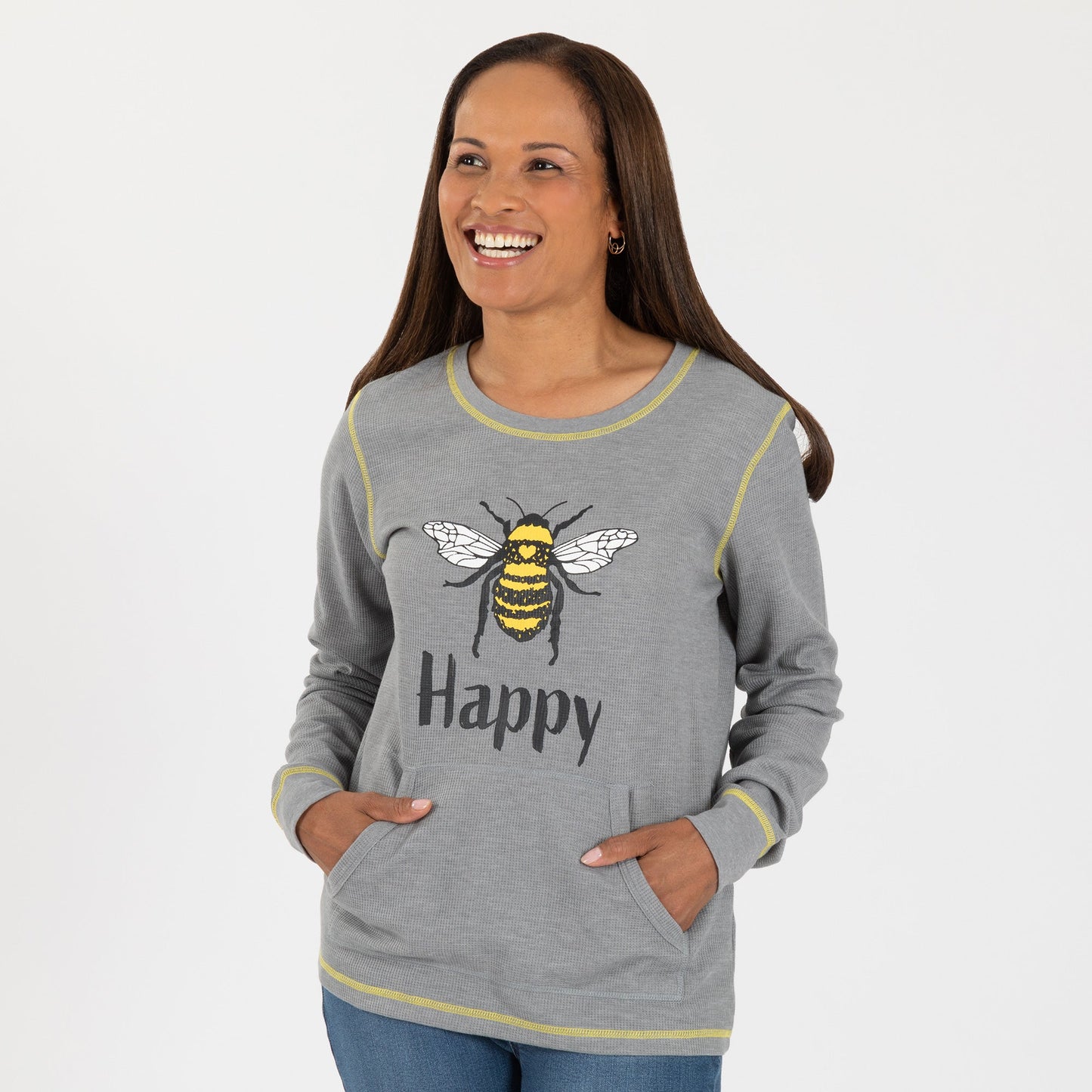 Bee Happy Contrast Stitch Thermal Top