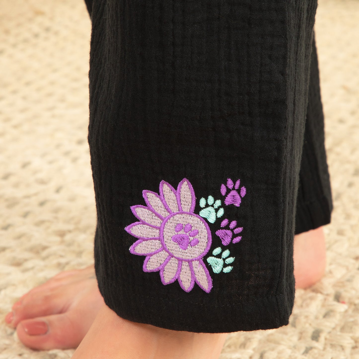 Paw Sunflower Embroidered Cotton Gauze Pants