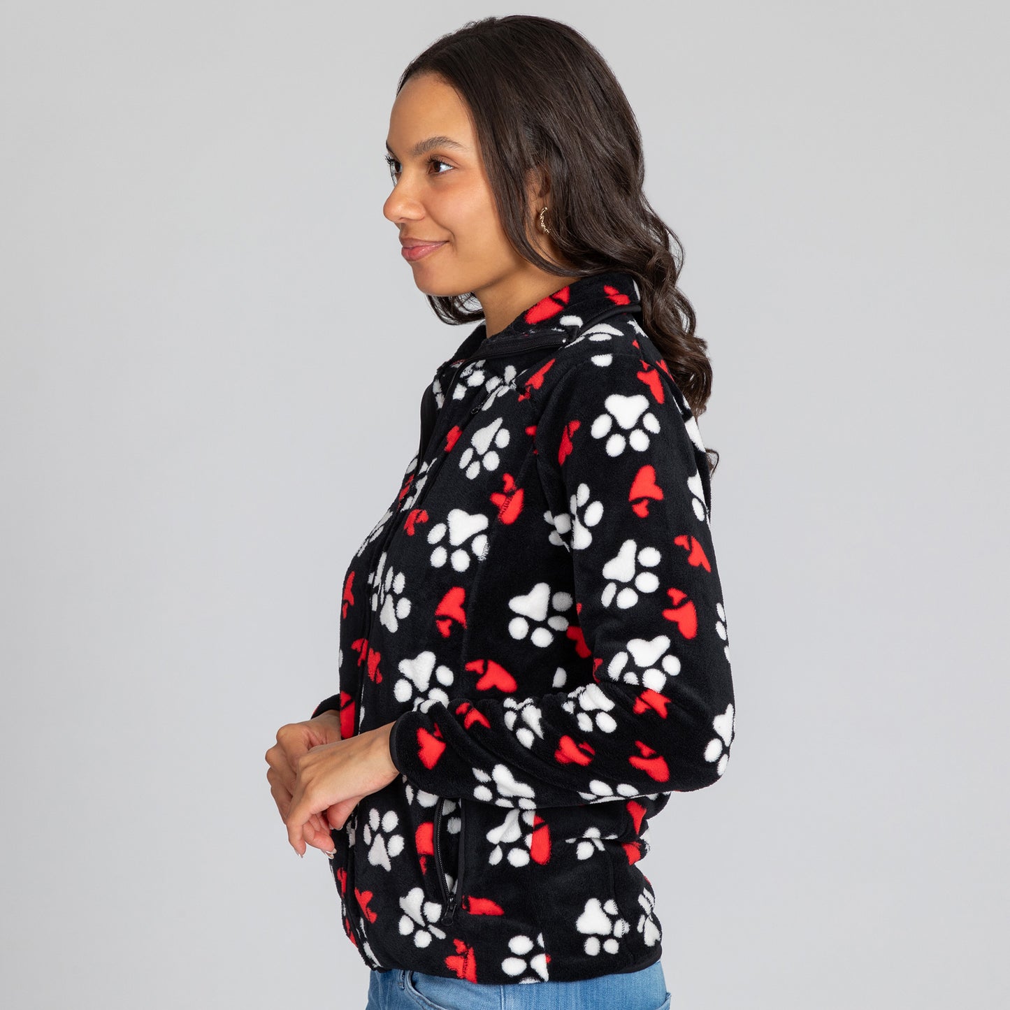 Printed Paws Fleece Trimmed Zippered Jacket