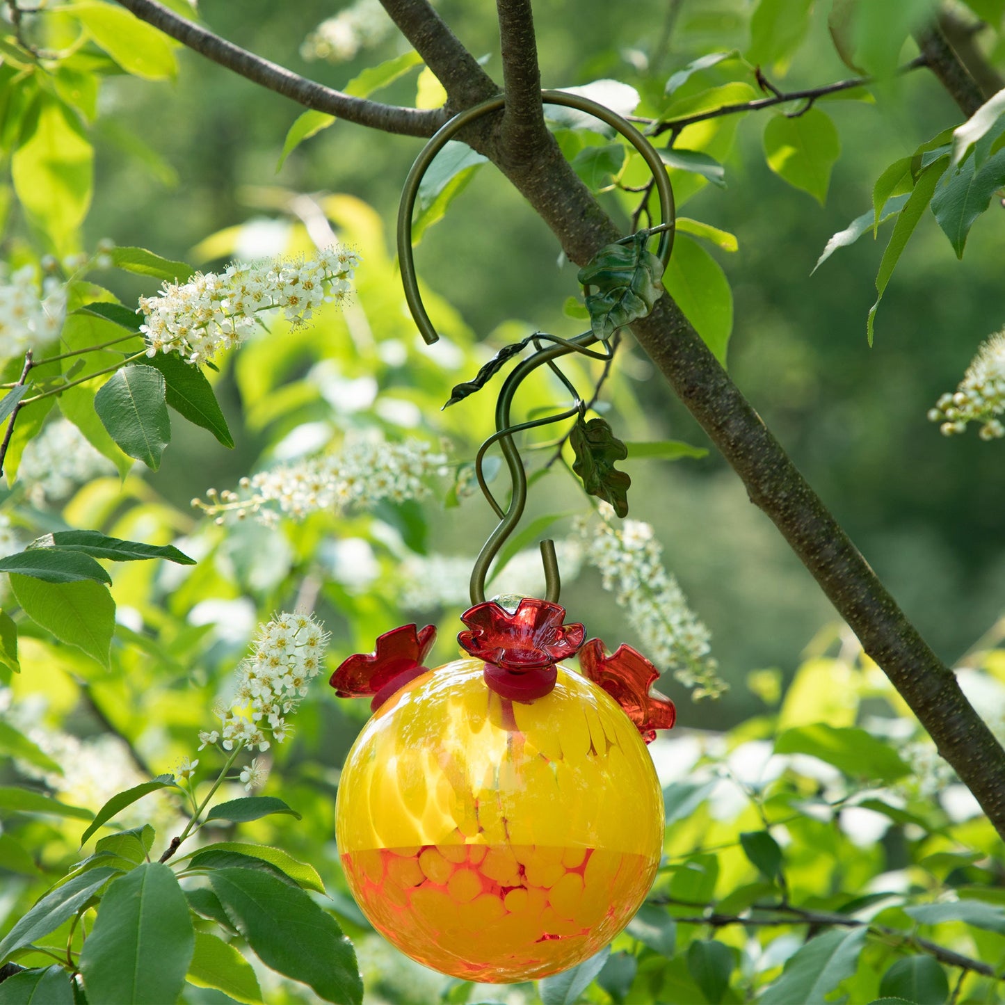 Flower & Vine Glass Globe Hummingbird Feeder