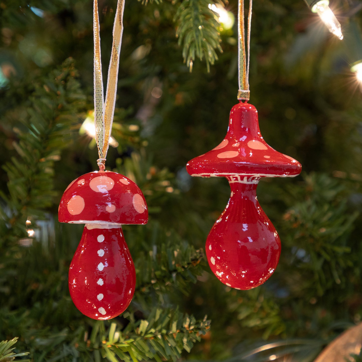 Hand Painted Mushroom Ornaments - Set of 2