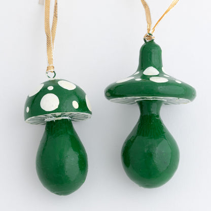 Hand Painted Mushroom Ornaments - Set of 2