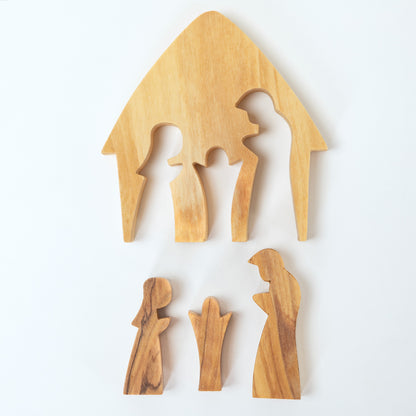 Hand Carved Olive Wood Holy Family Nativity Puzzle