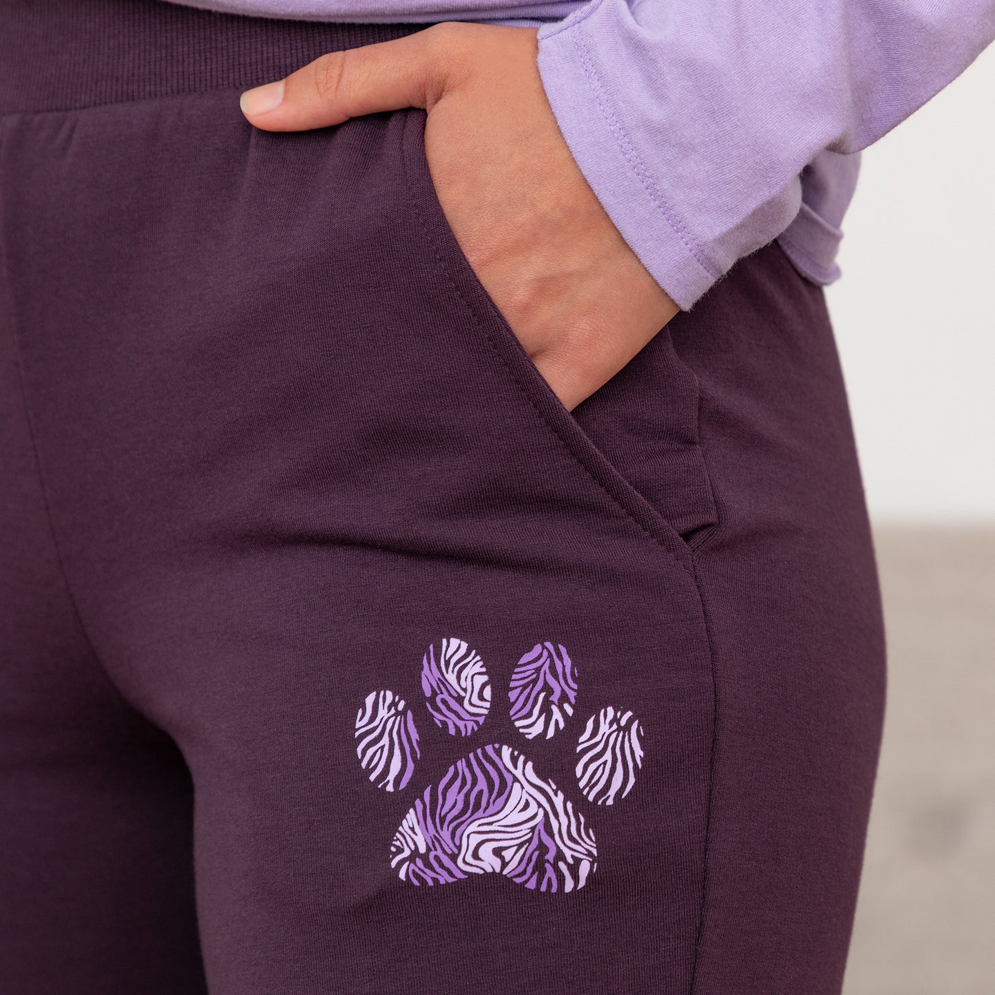 Paw Print Lightweight Tapered Sweatpants with Pockets & Elastic Waist