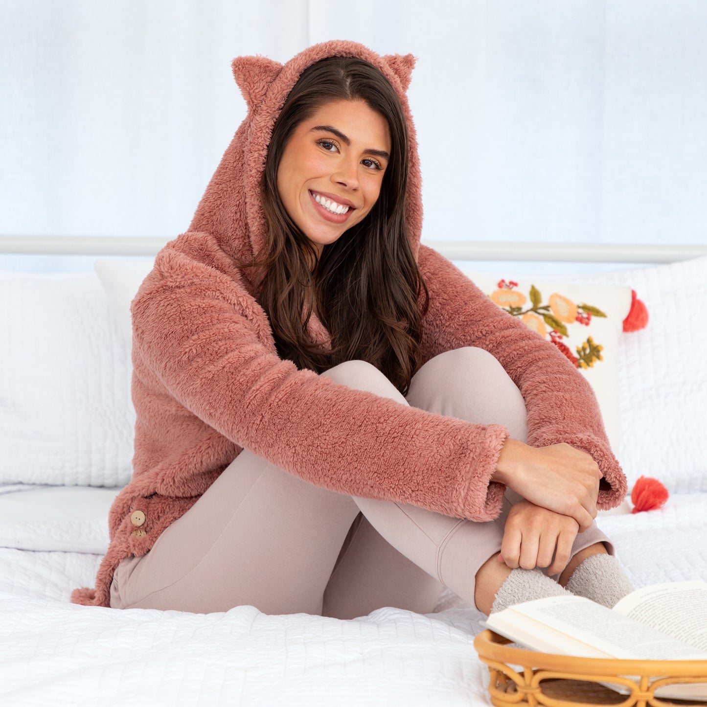 Soft Fluffy Cat Ears Button Up Hoodie