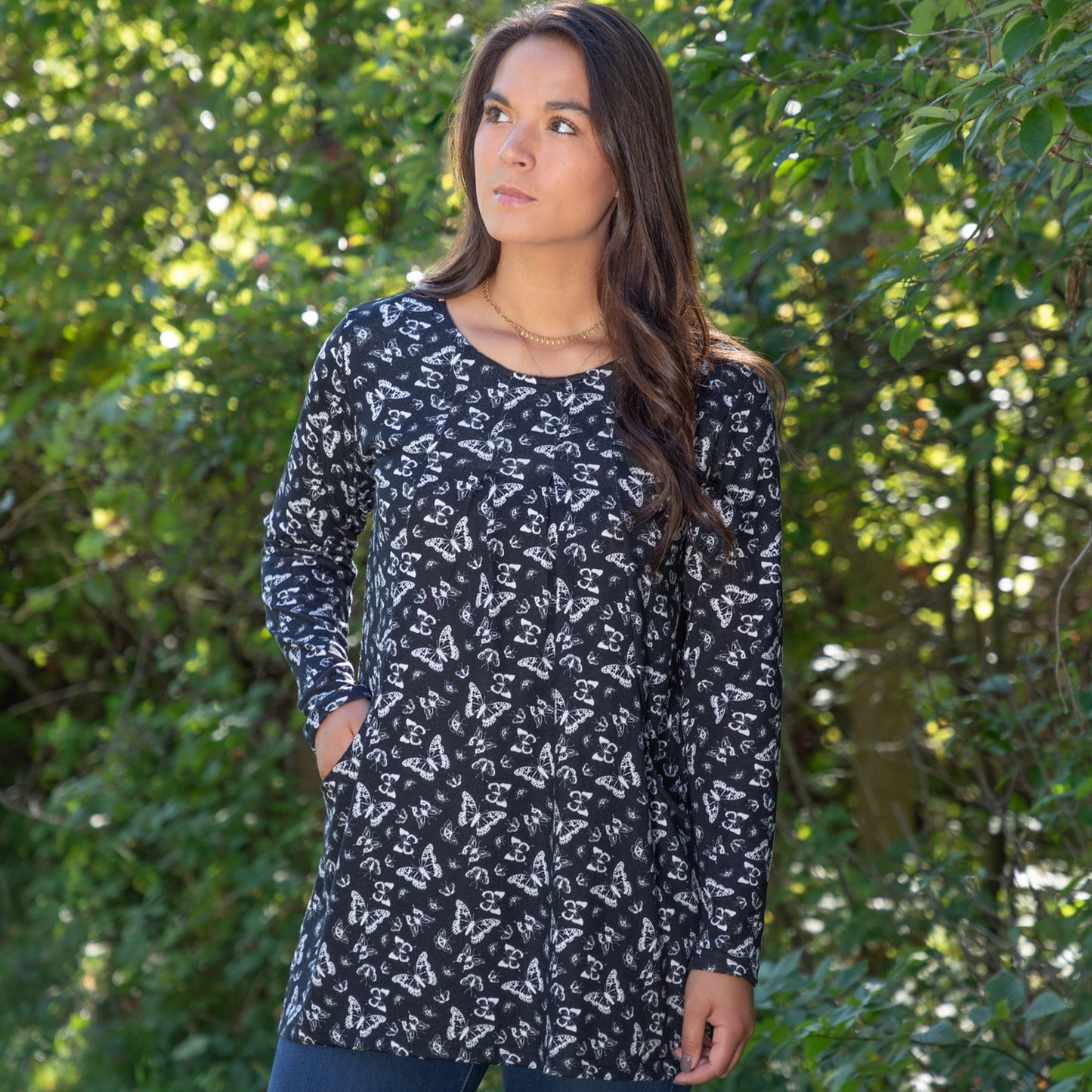 Butterfly Long Sleeve Tunic With Pockets