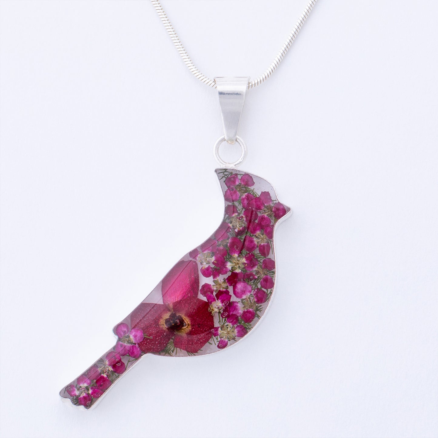 Real Flowers & Sterling Cardinal Necklace