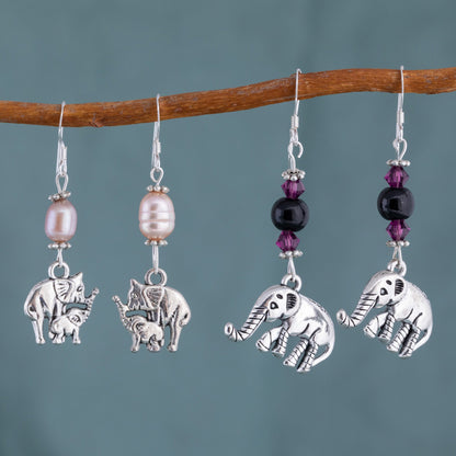 Sweet Elephants Dangling Earrings & Stones