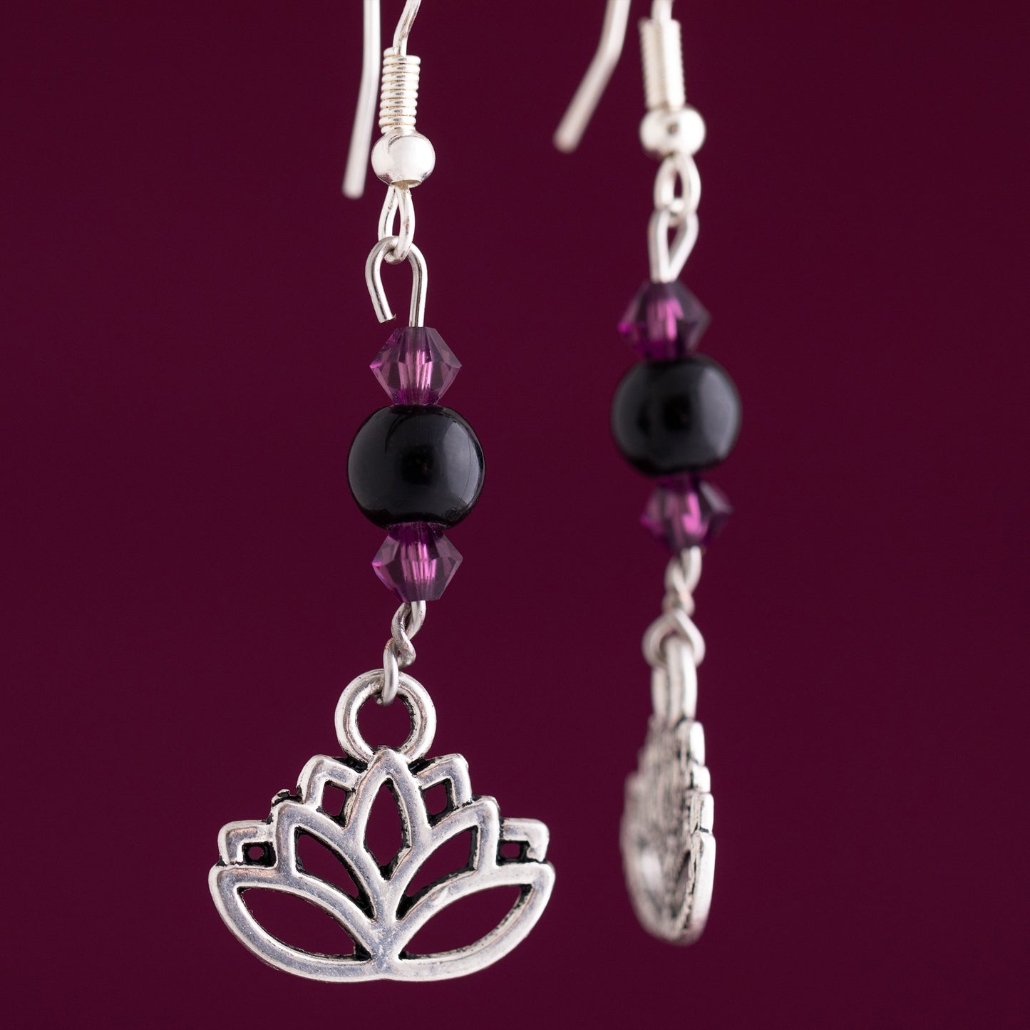 Lotus & Amethyst Bead Earrings