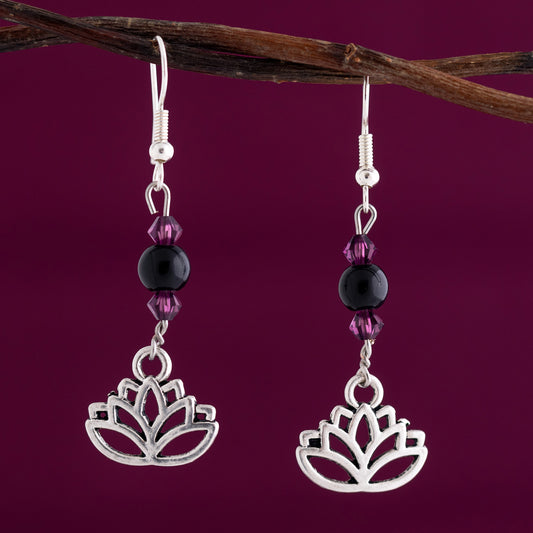 Lotus & Amethyst Bead Earrings