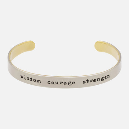 Wisdom Courage Strength Mixed Metals Cuff Bracelet