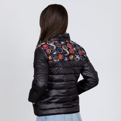 Mixed Fabric Embroidery Insulated Jacket