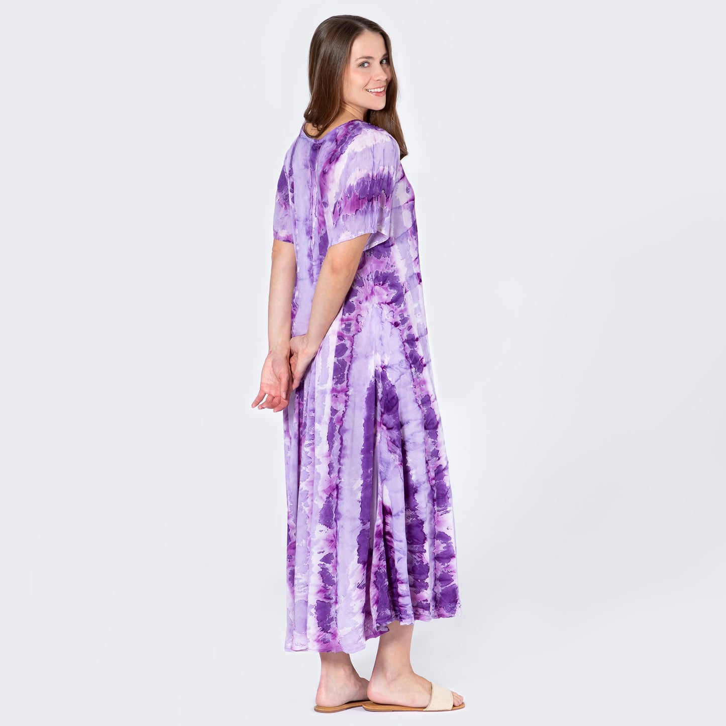 Purple Tie Dye Short Sleeve Dress