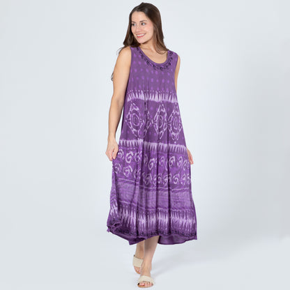 Purple Tie-Dye & Dots Sleeveless Dress