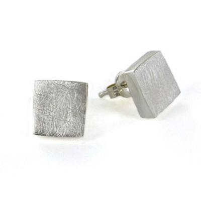 Brushed Square Sterling Silver Post Earrings