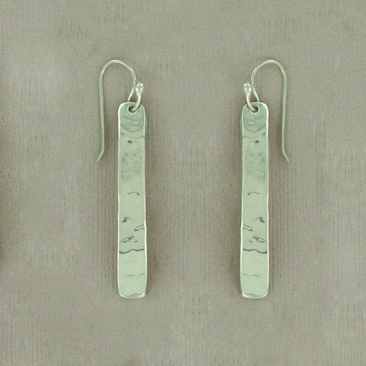Hammered Long Rectangle Sterling Silver Earrings