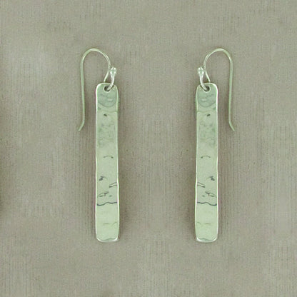 Hammered Long Rectangle Sterling Silver Earrings