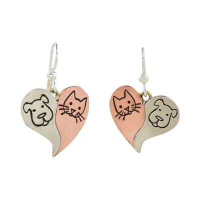 Dog & Cat Mixed Metals Heart Earrings