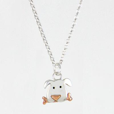 Puppy with Bone Sterling & Copper Necklace