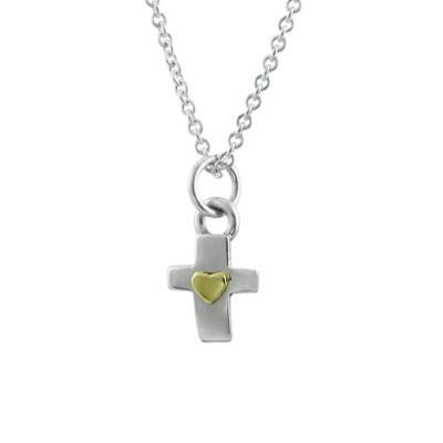 Cross with Heart Sterling & Brass Necklace