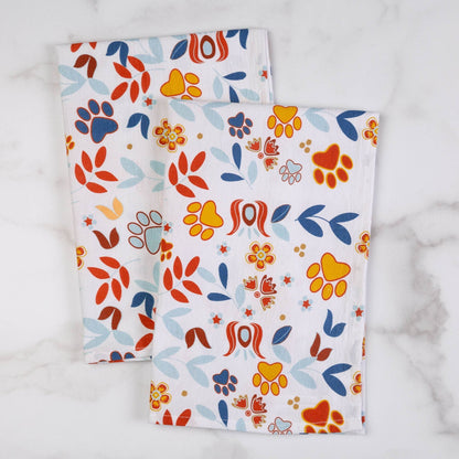 Floral Sunrise Paw Print Dish Towel Set