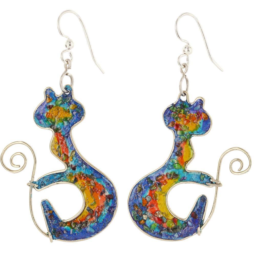 Curled Rainbow Kitty Gemstone Array Earrings