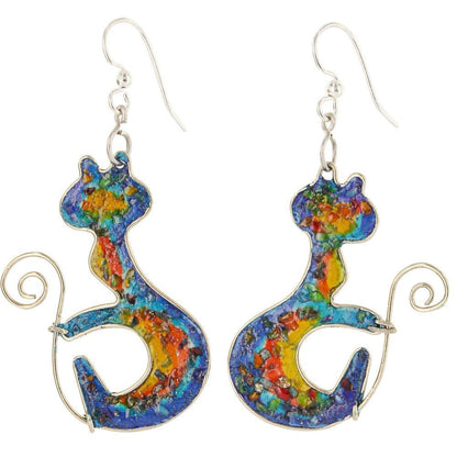 Curled Rainbow Kitty Gemstone Array Earrings