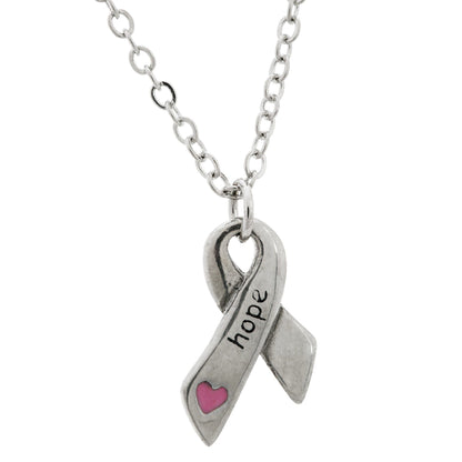 Heart & Hope Ribbon Pewter Necklace!