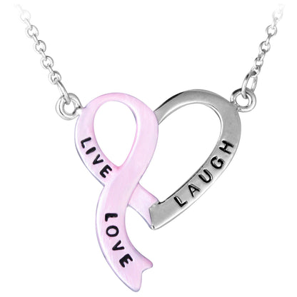 Live, Laugh, Love Pink Ribbon Heart Necklace