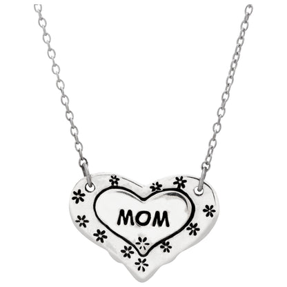 Mom Floral Heart Sterling Necklace