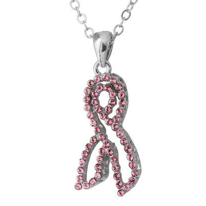 Outstanding Crystal Pink Ribbon Necklace