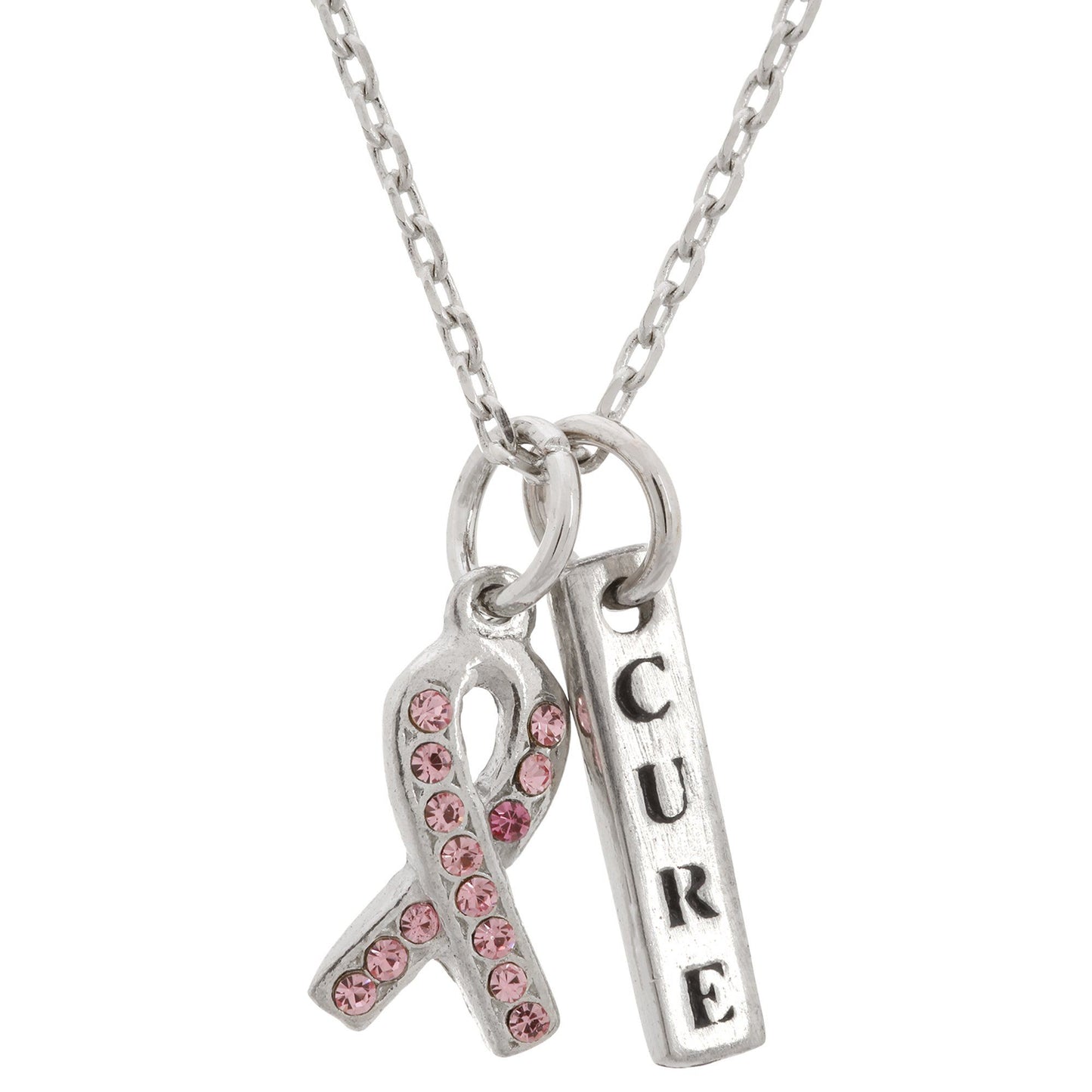 Pink Ribbon Cure Pewter Necklace