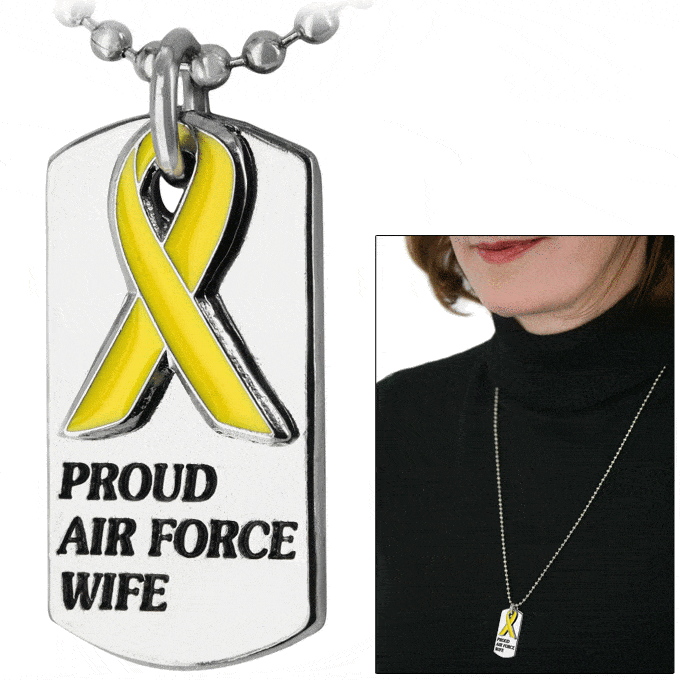 Proud Air Force Wife Yellow Ribbon Dog Tag Necklace