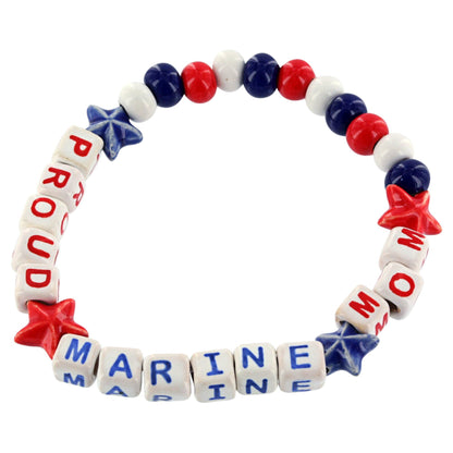 Proud Marine Mom Ceramic Bead Bracelet