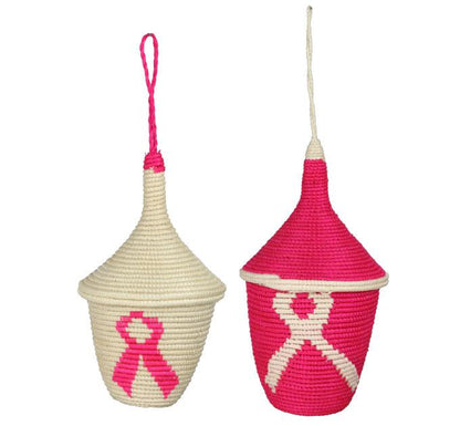 Rwandan Basket Pink Ribbon Ornament